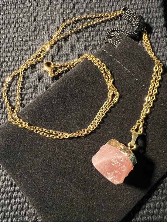 Jewelry - Raw Rose Quartz Gold-Dipped Crystal Pendant Necklace